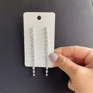 Long silver crystal earrings